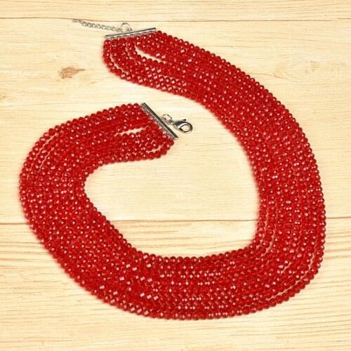 Red multi-layered round and irregular shape cutting pearl and Glass Crystal gemstone necklaces give you a fiery passion
