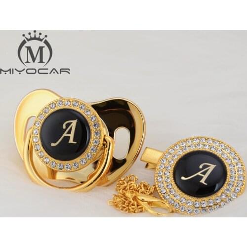 MIYOCAR Gold silver name Initials letter A beautiful bling pacifier and pacifier clip BPA free dummy bling unique design LA