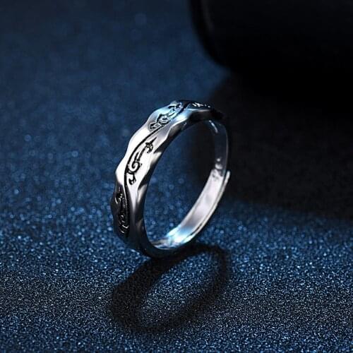 Retro simple carved mens ring personality exquisite pattern opening adjustable ring punk party jewelry gift