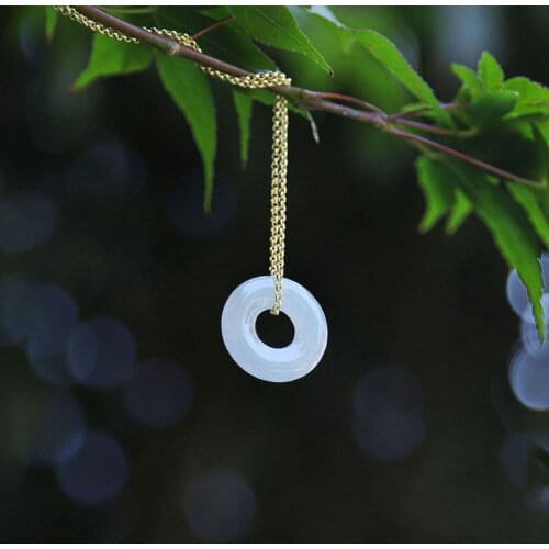 Natural Hetian Jade White Jade Peace Buckle White Jade Pendant Female S925 Sterling Silver Jade Necklace Gift Gift Ornament