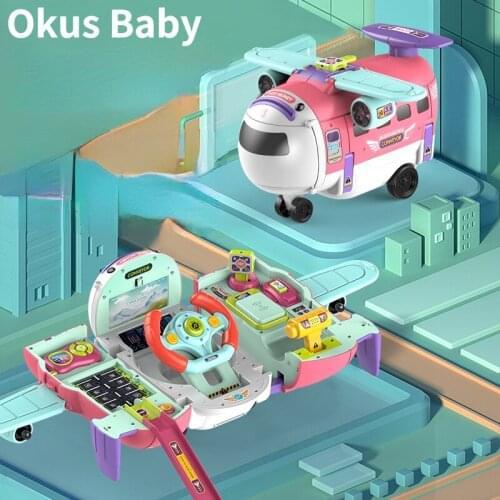 Brand New 3 in 1 Cartoon Deformation Airplane Childrens Toy Light Steering Wheel Multifunction Early Education Toy