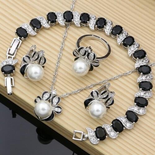 Punk Earrings Freshwater Pearls Black Enamel Decoration Silver 925 Jewelry Sets for Women Fine Jewelry Handmade Necklace Set