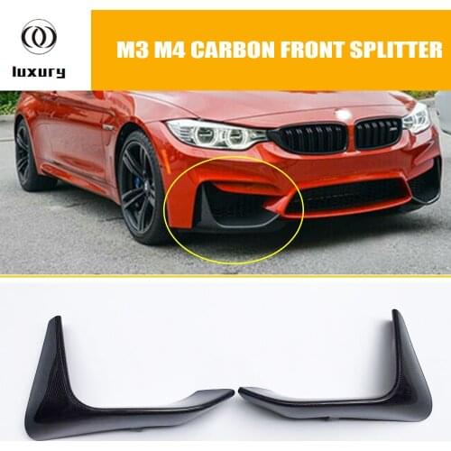 1 Pair M3 M4 Carbon Fiber Front Bumper Side Splitter Apron for BMW F80 M3 F82 F83 M4 Coupe Original M Bumper Only 2012 - 2018