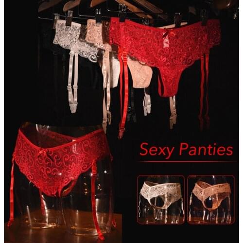 Sexy Women Lace Mesh Garters Underwear See-through Lingerie Thigh Highs Garter Belt For Stockings Garter Panties Suspender Set