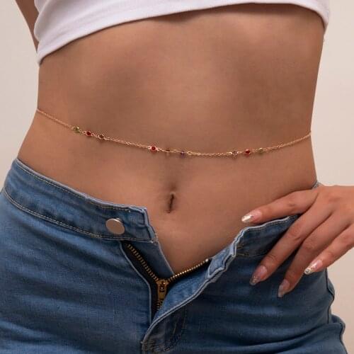 IngeSight.Z Sexy Summer Beach Rhinestones Crystal Bikini Harness Waist Belly Chain for Women Girl Simple Gold Color Body Jewelry