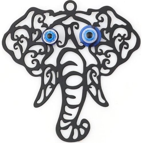 5 PCs Acrylic & Copper Pendants Elephant Head Geometric Hollow Black Evil Eye Series Earrings Necklace Jewelry Making Findings