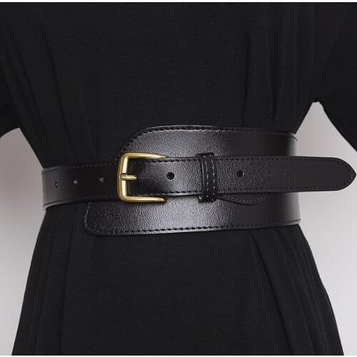 Fashion Leather Belts for Women gold square pin buckle cummerbunds body corset cummerbund female wide soft waistbands