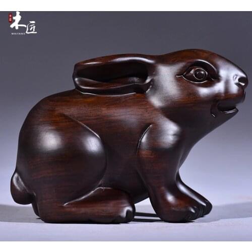 Carved rabbits out of ebony Rabbit Black rosewood Real wood mato success zodiac rabbit real Handmade sculpture