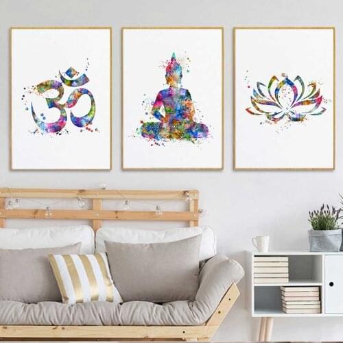 Self-adhesive Wall Stickers Indian Modern Lotus Buddha Yoga Pattern Wall Art Poster Wall Picture For Living Room Home Decor