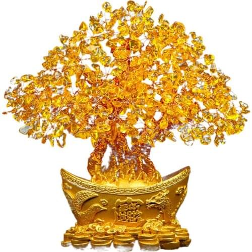 Lucky Money Tree Chinese Gold Ingot Crystal Fortune Tree Ornament Wealth Ornament Home Office Table Decoration Tabletop Crafts