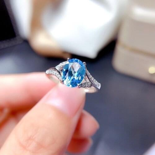 Fashion Light Blue Topaz Silver Ring for Party 7mm*9mm VVS Grade VVS Grade Topaz Ring 925 Silver Topaz Jewelry