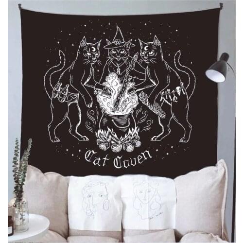 Cat Mysterious Divination Witchcraft Tapestry Wall Hanging Tapestries Baphomet Occult Home Wall Black Cool Decor Cat Coven