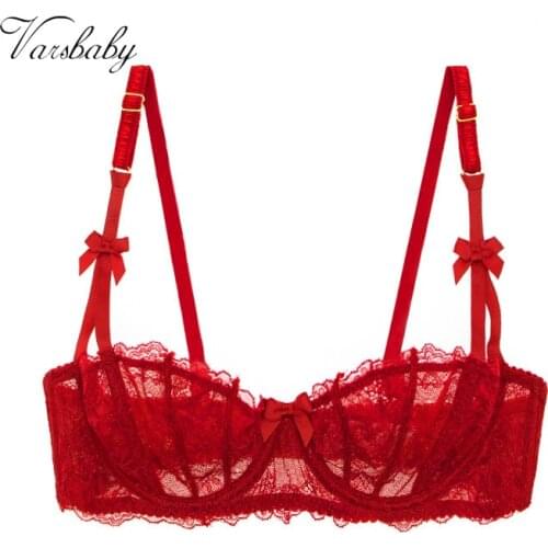 Varsbaby Super cute sexy half cup bra bow embroidered flowers sexy lingerie ladies underwear