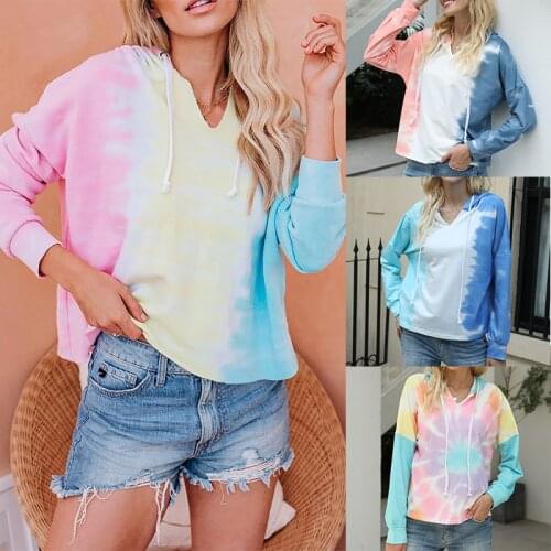 Spring Autumn Womens Tie Dyed Hoodies Girls Sweatwear Loose Fit Gradient Top Streetwear Fashion Hooded Clothes