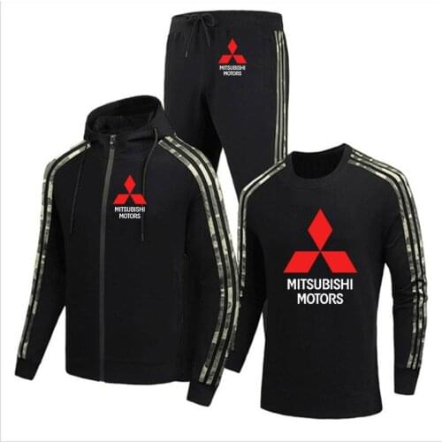 High quality cotton Spring Autumn Mitsubishi Car logo Printed Mens jackets Mens jacket + sweater + pants three-piece suit