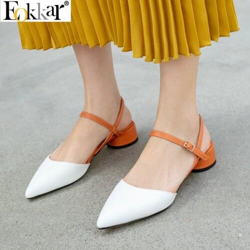 Eokkar 2019women Pumps Slingback Pointed Toe D Orsay Shoessquare Mid Heel Ankle Strap Summer Shoes Ladies Shoes Size 34-43