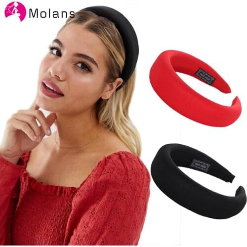 Molans 2020 Female Bezel Head Silk Padded Headband for Women Solid Thick Hair Hoop Hairband Cotton Blends Headbands