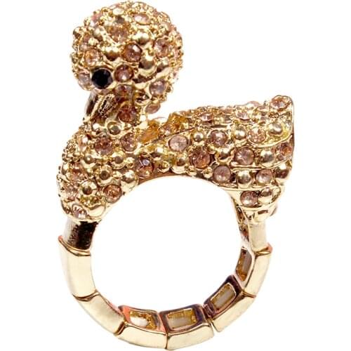 Gold Color Full Rhinestone Cute Yellow Duck Rings For Women Girls Fashion Animal Crystal Finger Ring Jewelry Party Gift 2021