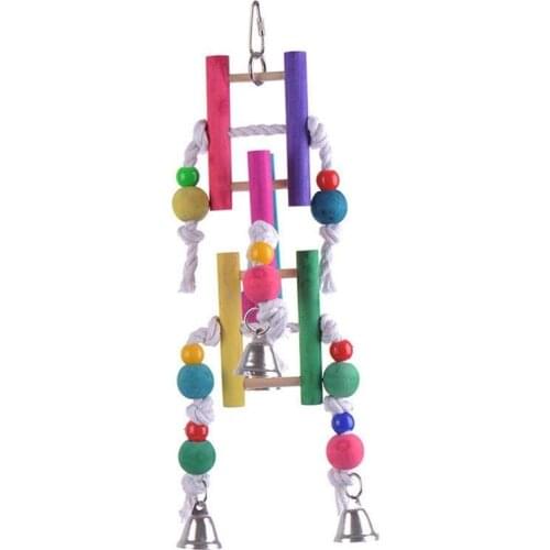 1PC Wooden Parrot Chewing Toy With Cotton Rope Funny New Bird Hanging Swing Toys Multicolor Parrot Climbing Toy Bird Supplies