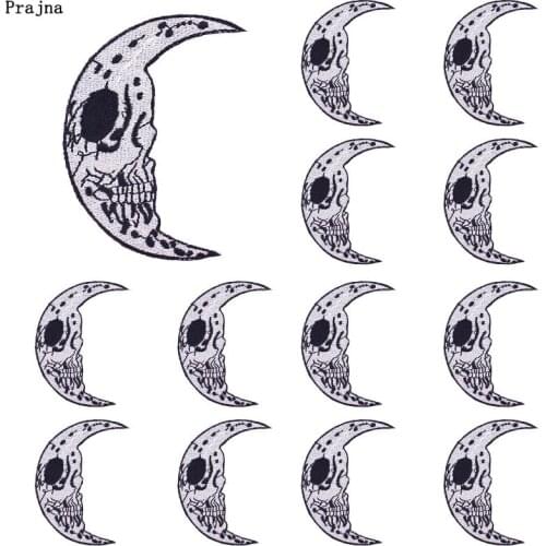 Prajna 10PCS Moon Punk Skull Patch Iron On Embroidered Patches On Clothes Skeleton Badges Patches For Clothing Jacket Applique