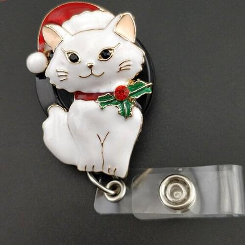 20pcs/lot lovely enamel christmas cat holiday style Retractable id badge holder/nurse id badge reel for gift