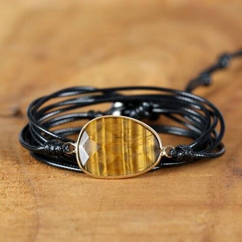 2020 Wax Rope Wrap Bracelet Natural Stone tiger eye charm Friendship Bracelet Unique Handmade Bracelets Dropshipping