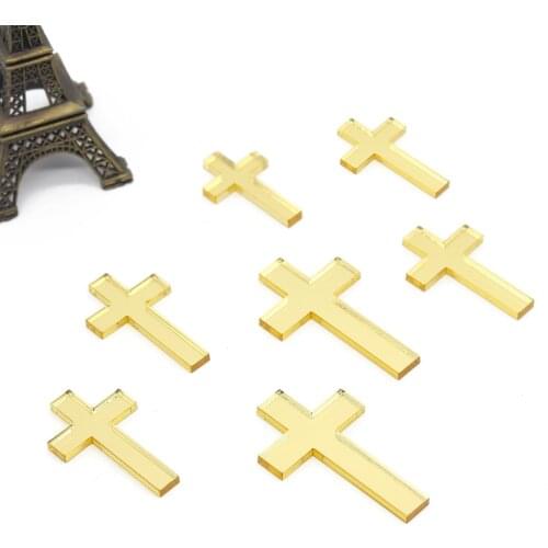 24 Pieces Classic Golden Mirror Cross Baptism Candle Cross Decorations Christening Candle Cross Custom Many Size Crosses Favors