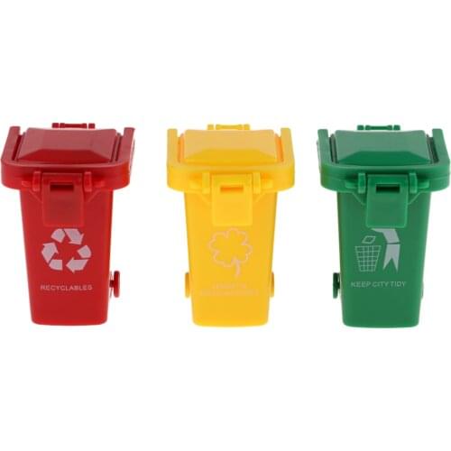 3x Kids Mini Trash Cans Recycling Bins Garbage Truck Toy 3-Pack (Green Red Yellow)