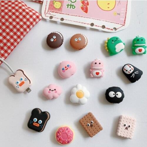 50pc Bread Donut Biscuit Dinosaur Cartoon Usb Charger Cable Winder Protector for iPhone USB Cable Charger Protector Phone Holder