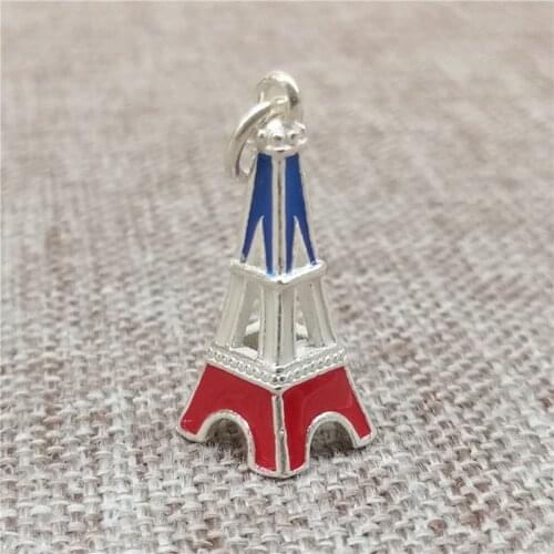 925 Sterling Silver Eiffel Tower Charms Pendants with Enameled for Bracelet Necklace