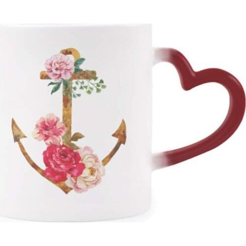 Watercolor Rose Anchor Flower Plant Morphing Mug Heat Sensitive Red Heart Cup