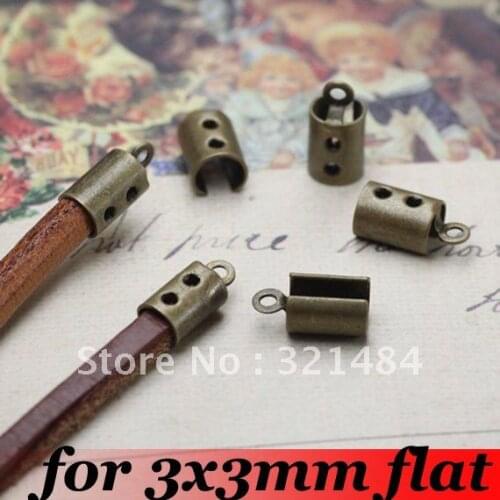 Antique bronze Tone Metal For 3x3mm Flat Leather cord 1000pcs Cord End Buckle Crimp Cap Beads Cord Clamps