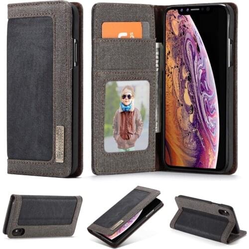 Wallet case for iPhone Xs Max/XR, durable canvas super phone organizer card holder phone stand multi functional phone case