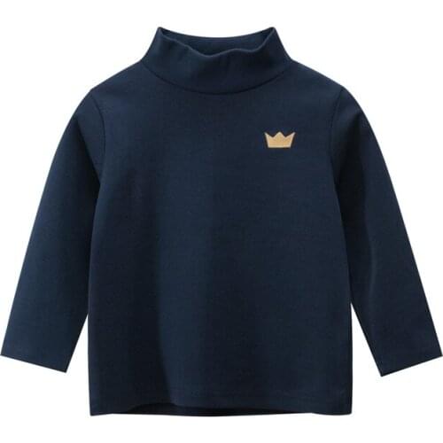 2021 Spring Autumn 2-7 Years Childrens Long Sleeve High Neck Kids Boys Basic Turtleneck T-Shirt Crown Printing Pure Colour