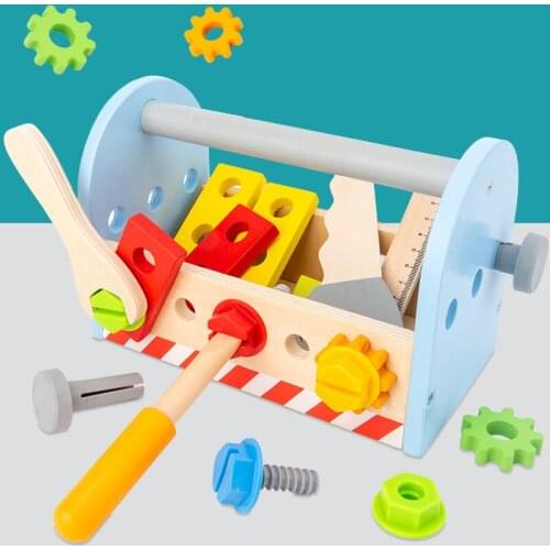 Kids Wooden Game Learning Engineering Puzzle Toys for Boys Gift DIY Tool Set Kit Educational Toys Simulation Repair ToolBox