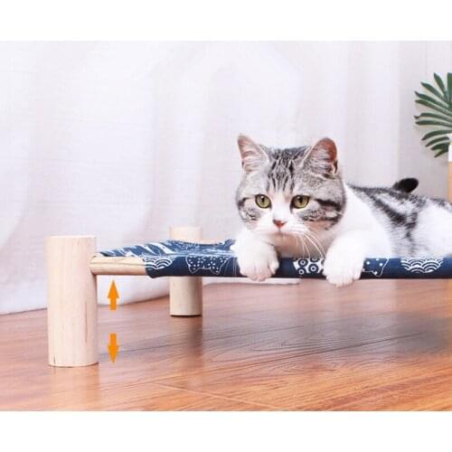 Breathable Elevated Cat Dog Bed Wood Canvas Removable Pet House for Small Rabbit Cats Dogs Bed House Supplies