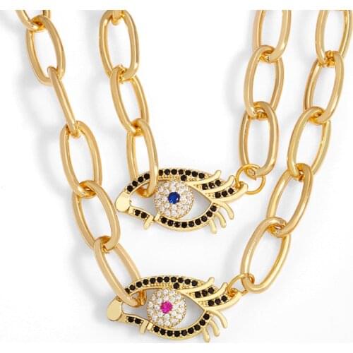 FLOLA Gold Chain CZ Blue Evil Eye Necklace Blue Red Crystal Oval Choker Necklace Jewelry For Women Gift nkev88