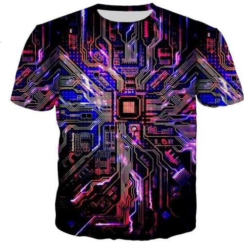 Electronic chip hip-hop T-shirt mens 3D printing Harajuku summer quick-drying fashion short-sleeved shirt brand new oversized