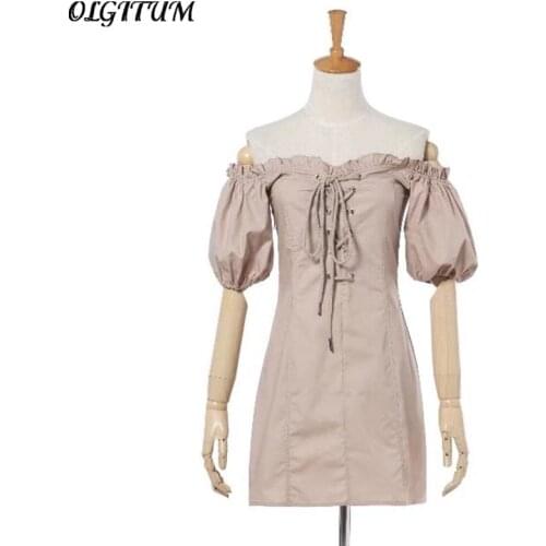 Hot Sale 2020 Spring New European/American Fashion Women Dress Tied rope Sexy Slash Neck Dress Slim Sweet Dress Nightclub Wear