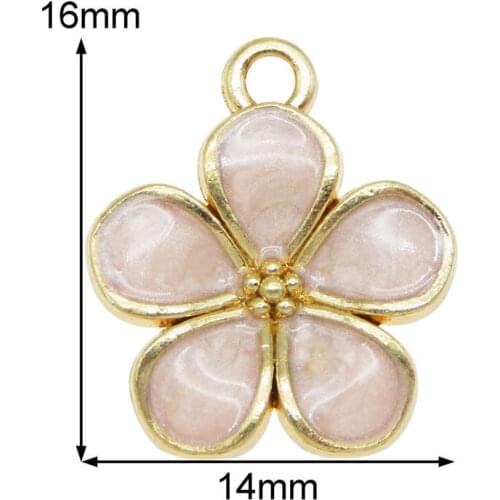 Julie Wang 8PCS Enamel Pink Small Flowers Charms Alloy Gold Tone Necklace Bracelet Earrings Jewelry Making Accessory