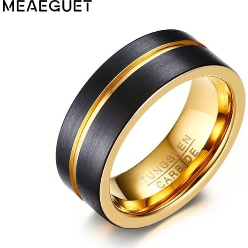 Meaeguet 8MM Wide Gold-Color Tungsten Carbide Ring For Men Trendy One Groove Rings Wedding Bands Jewelry USA Size