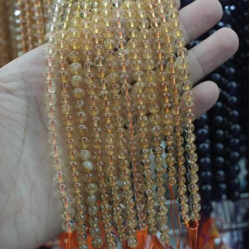 Round yellow citrin GEM beads ntural stone beads DIY loose beads for jewelry making strand 15" wholesale