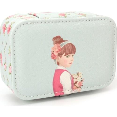 NewPU Leather Multi-functional Cute Girl Jewelry Ring Earring Storage Box With Makeup Mirror And Metal Buckle Built-in Card Slot