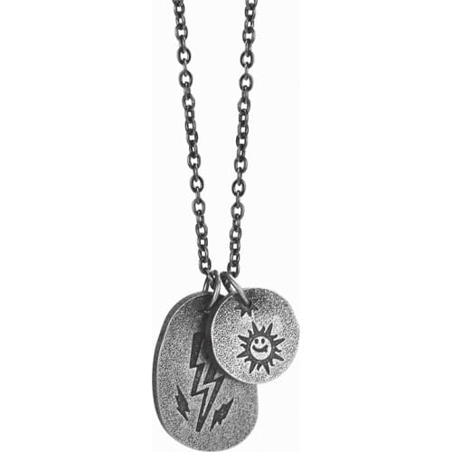 Necklace men Vintage pendant double Sun lightning necklace friendship stainless steel chain necklace hip hop jewelry on the neck