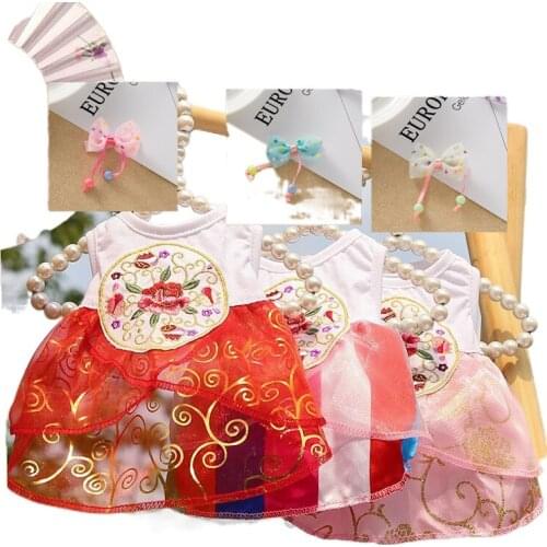 Small Dog Cat Dress Shirt Lace Summer Princess Dog Dresses Cat Chihuahua Poodle 3 Color With Hairpin