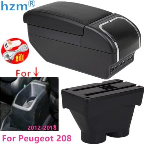 For Peugeot 208 Armrest Box 2012-2018 Dual layer heighten USB Charging Centre Console Storage Car Decoration Accessories15 16