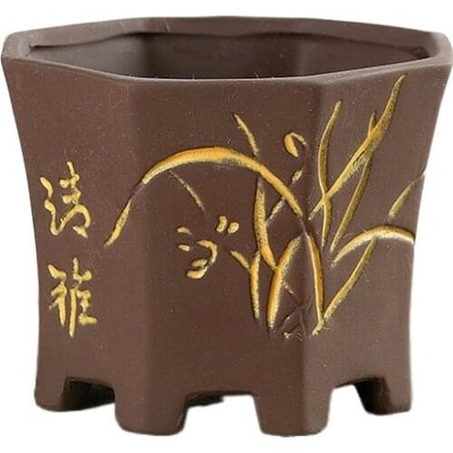 Sale Handmade Chinese Bonsai Terracotta Pot Ceramic Cactus Succulent Planter Vintage Garden Home Design Golden Nursery Pots