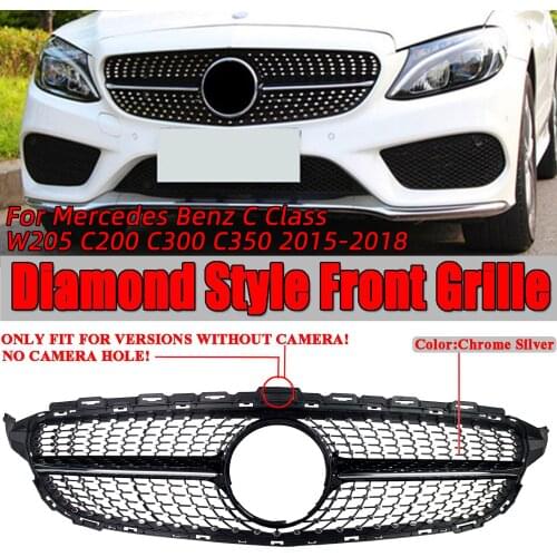 Diamond Style W205 Car Front Grill Grille Mesh For Mercedes For Benz C Class W205 2015-18 Without Camera