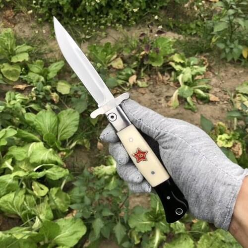 Russian Finka NKVD KGB wit EDC Manual Folding Pocket knife black and white resin handle 440C blade Mirror Finish Outdoor Camping