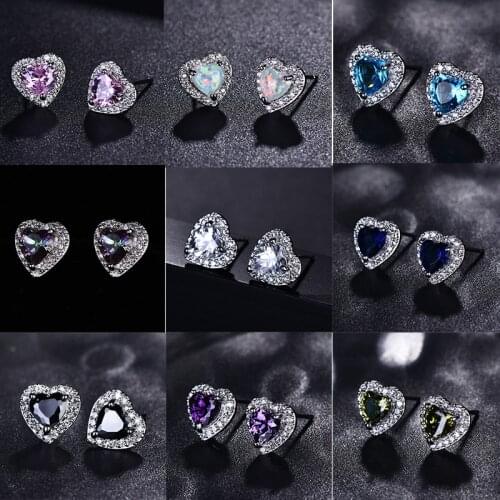 Luxury Female Black/Green/Red/Blue/White Stud Earrings Fashion Small Opal Heart Earrings For Women Vintage Wedding Jewelry